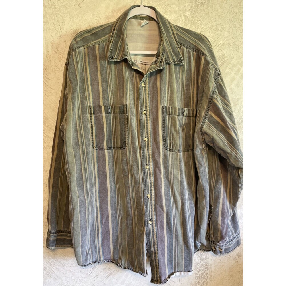High Advantage Button Up Shirt Men XL Blue Purple Striped VINTAGE RETRO